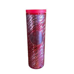Starbucks Bubblegum Ribbon Swirl Red Pink Insulated Tumbler Travel Mug Cup 16 oz